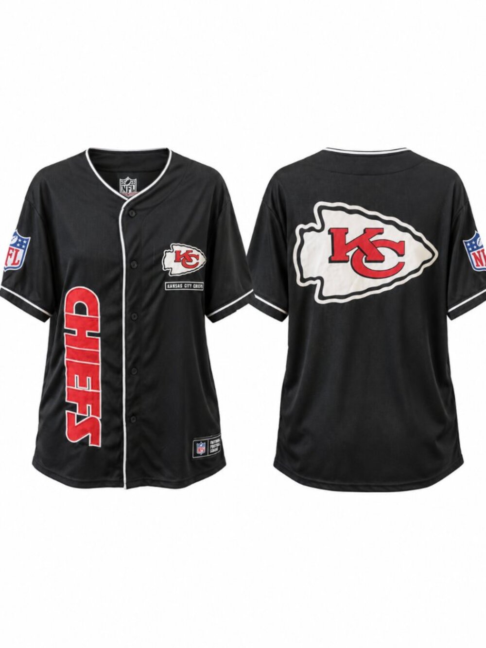 NFL Kansas City Chiefs NFL Black Button-Up Baseball Jersey Men's XL